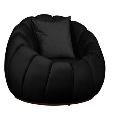 Imagem de Poltrona Concha com Almofada Base Arco Giratória Veludo - Fina Mobília