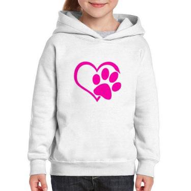 Imagem de Moletom Infantil Coração Patinha Rosa - Foca na Moda, Branco, 10