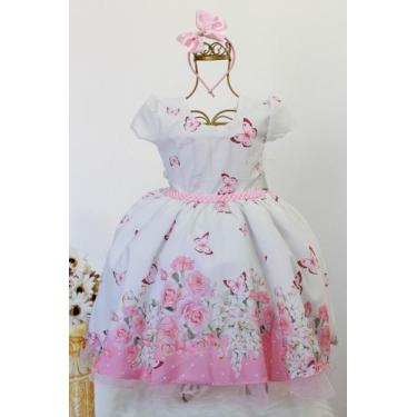 Imagem de Vestido Infantil Branco Floral Jardim Luxo E Tiara - pingo de gente, 1