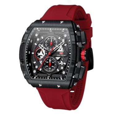 Imagem de AIMES Masculino Relógios de Luxo Tonneau Grande Rosto Cronógrafo Relógios para Homens Quartzo Analógico Réplica Mostrador Luminoso com Pulseira de Silicone Vermelha Relógios de Pulso Negócios Trabalho Vestido Mergulhador Relógio de Pulso Legal