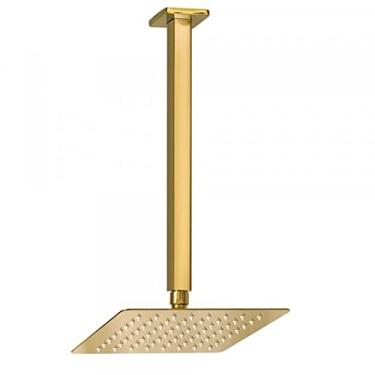 Imagem de Ducha Chuveiro 20x20 De Teto Inox Com Braço 30 Cm Dourada