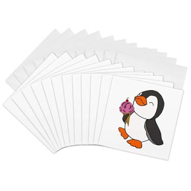 Imagem de 3dRose Cartões comemorativos - Pinguim bebê fofo e divertido comendo sorvete desenho - 15 x 15 cm, conjunto de 12 (gc_291123_2)