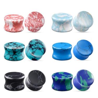 Imagem de TBOSEN Conjunto de alargadores de orelha de pedra mista alargadores de alargadores de selim duplo alargador de alargadores corporais, 9/16"(14mm), Pedra, arenito