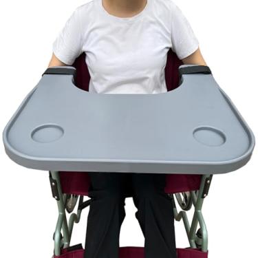 Imagem de Stars Story Acessório de mesa de bandeja de cadeira de rodas cinza médica para cadeira de rodas de 45 a 50 cm de largura - Acessórios de cadeira de rodas elétrica removíveis para adultos com suporte