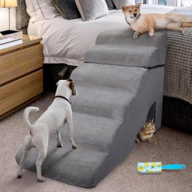 Imagem de Escadas de espuma para cães e rampas de degraus para camas altas de 61 a 71 cm de altura, escadas LitaiL de 6 degraus para cães grandes de 76 cm, rampas antiderrapantes para cães pequenos e gatos mais