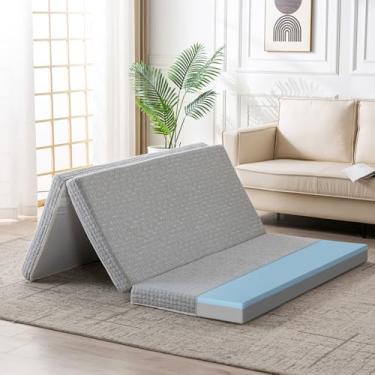 Imagem de Wellos Colchão dobrável, colchão de espuma viscoelástica de 7,6 cm, colchão portátil triplo dobrável para sala de estar/acampamento, capa lavável, design antiderrapante, cinza tamanho casal