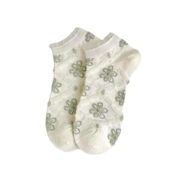 Imagem de 2 pares - Meias femininas primavera/verão edição coreana finas curtas japonesas doces florais de corte baixo feminino - flores verdes