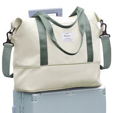 Imagem de Bolsa esportiva de viagem, bolsa esportiva para academia, bolsa de ombro para mulheres, B57 - verde bege, Large, Bolsa de viagem