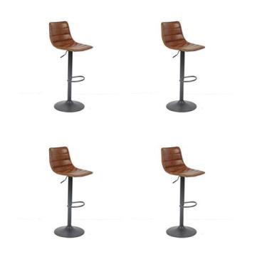 Imagem de Kit 4 Bancos Barbacena Marrom PU Base Disco Rivatti