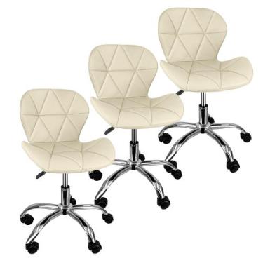 Imagem de Kit 3 Cadeiras Slim Office Estofada Base Giratória Cromada - Lianto De