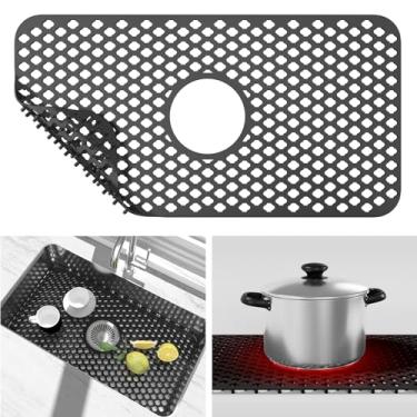 Imagem de Tapetes de pia de cozinha TOOVEM Tapete de pia de silicone com antiderrapante, estável, protetor de pia de casa de fazenda para cozinha pia de aço inoxidável tigela de porcelana pia de banheiro - preto