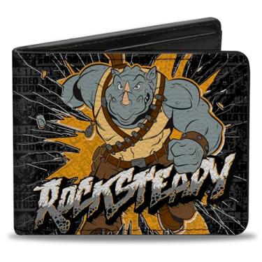 Imagem de Nickelodeon Carteira masculina padrão Buckle-Down PU dobrável - Rocksteady Break Through Pose/WHO encomendou os blocos Beatdown preto/cinza/dourado, multicolorido, 10 cm x 9 cm, Multicor, 4.0" x 3.5"