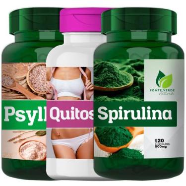 Imagem de Kit Psyllium + Quitosana + Spirulina 120 Cáps P/ Pote - Fonte Verde