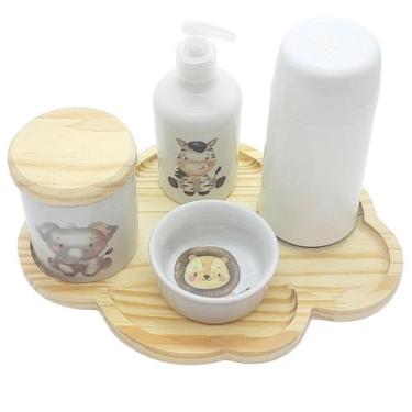 Imagem de Kit higiene bebê 5 peças Safari Bdj Nuvem pinus Molh Red Dec - Antilop