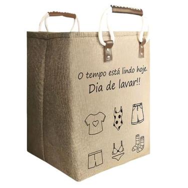 Imagem de Cesto De Roupa Suja Organizador Multiuso Lavanderia Com Alça, Marrom-c