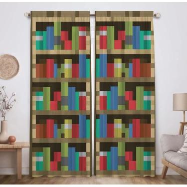 Imagem de Cortinas para Quarto Infantil Allenjoy - Estante de Livros Pixelada - 