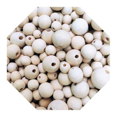 Imagem de 300 pçs Miçanga de Madeira em 3 tamanhos Cru Bola Passante Missanga Artesanato (10, 14 e 18mm)
