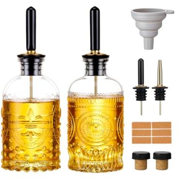 Imagem de Baalaka Garrafa dispensadora de azeite de oliva para cozinha com bico de metal, garrafas de óleo de vidro de 200 ml, elegante dispensador de vidro para cozinha, suco, enxaguante bucal, xarope de mel