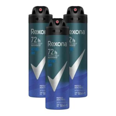 Imagem de Kit 3 Unidades Desodorante Aerosol Rexona Men Active Dry 150ml