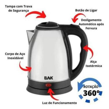 Imagem de Chaleira Elétrica Inox 1,8 Litros Bule Elétrico Água Ferver Potência 1