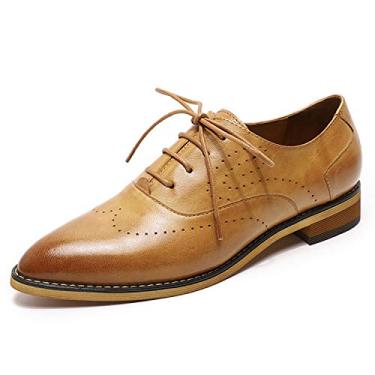 Imagem de Mona flying Sapato feminino de couro perfurado com cadarço Oxfords Brogue Wingtip Derby feminino, Marrom - 1, 8.5