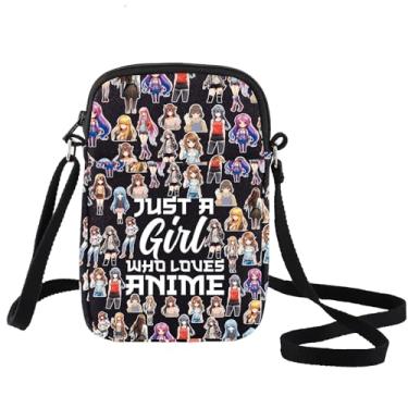 Imagem de LEVLO Bolsa tiracolo para fãs de anime, presente para amantes de anime, Just A Girl Who Really Loves Anime Shoulder Bag Cartoon Anime Merch, Anime C Preto