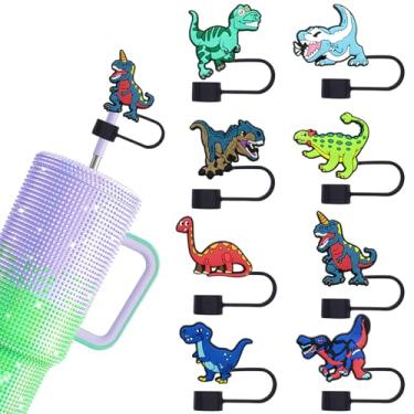 Imagem de Capas de canudo de dinossauro para Stanley Tumbler 10 mm, 8 peças de tampas de canudo reutilizáveis de dinossauro para copos de 40 e 850 g (dinossauro)