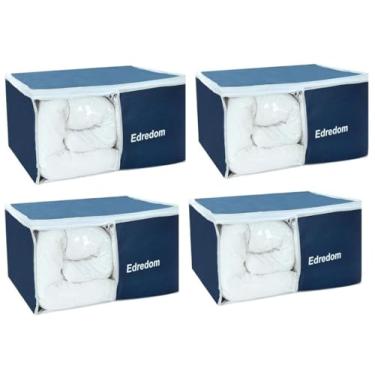 Imagem de Organizador De Closet e Guarda Roupa de Edredom, Azul Marinho, Multiuso, Reforçado, 62x47x30 Nylon e PVC Kit 4 Unid