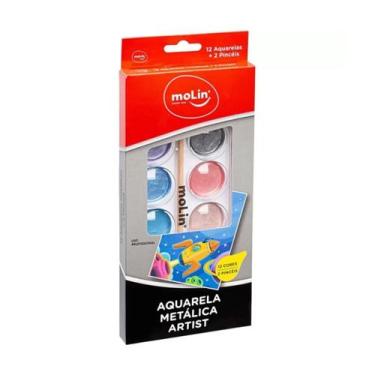 Imagem de Aquarela Pastilha Molin Metálica Artist 12 Cores