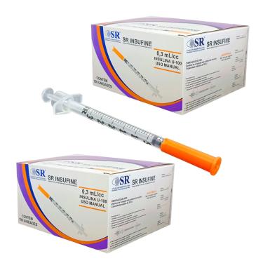 Imagem de Kit 200UN seringa insulina 0,3ML 6X0,25MM agulha fixa 31G sr