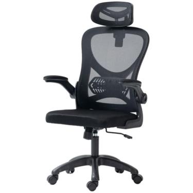 Imagem de Cadeira Office Columbus Tela Mesh Preta com Apoio de Cabeça e Base Preta - 74521