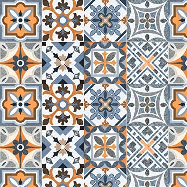 Imagem de Papel De Parede 12m Adesivo Azulejo Português Mosaico Azul Rolo