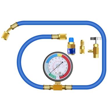 Imagem de JIFETOR Mangueira de carga CA com medidor para R134A, kit de recarga de refrigerante HVAC para carro, mangueira de carregamento U para ar condicionado doméstico, medidor de baixa pressão, acessórios