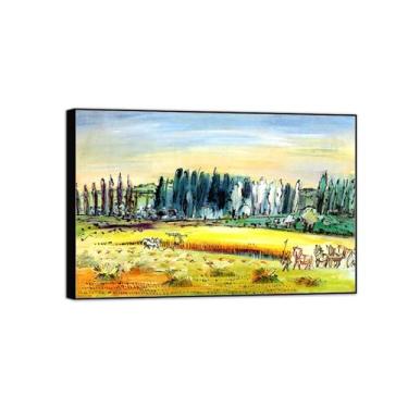 Imagem de MUHJDYC Imagem de paisagem famosa pintura de arte de parede. Impressões em tela de moldura preta para sala de estar, decoração de parede moderna, pronta para pendurar (colheitadeiras) 50 x 75 cm-19 x