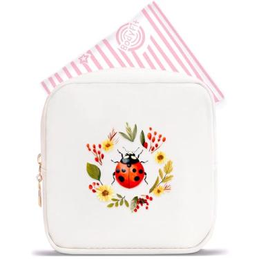 Imagem de BJDAMAI Mini bolsa de maquiagem, linda bolsa de cosméticos portátil com zíper para meninas adolescentes e crianças, pequena bolsa de armazenamento para almofada higiênica, moeda, batom, joias