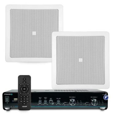 Imagem de Kit Som Ambiente Bluetooth Usb Sd Area Gourmet Casa + Arandelas Embuti