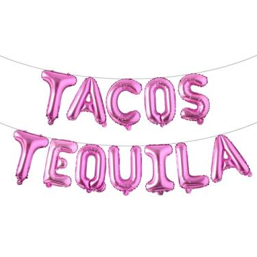 Imagem de Balão de tacos e tequila, faixa de taco multicolorida para festa de taco mexicana/terças-feiras de tacos/festa de tequila/festa/decorações de aniversário (TACOS TEQUILA rosa vermelha)