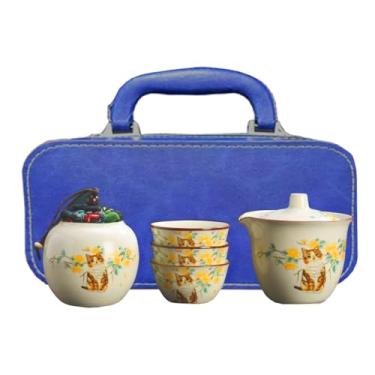 Imagem de Conjunto de chá Kungfu portátil, chá de viagem de cerâmica para um conjunto, um bule de chá com 3 xícaras para amantes de chá, casa, hotel, escritório, piquenique ao ar livre
