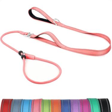 Imagem de Erbine Coleira antiderrapante de 1,8 m, coleira antiderrapante para cães com alça dupla acolchoada, guia de treinamento de nylon reflexivo para cães pequenos e médios, rosa