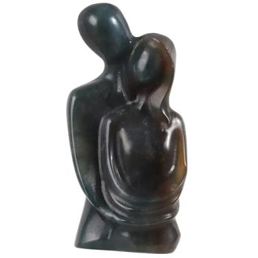 Imagem de Rockcloud Natural Indian Agate Crystal Hugging Couple Statue Romantic Love Stone Abstract Couple Figurine Sculpture for Home Office Decoration