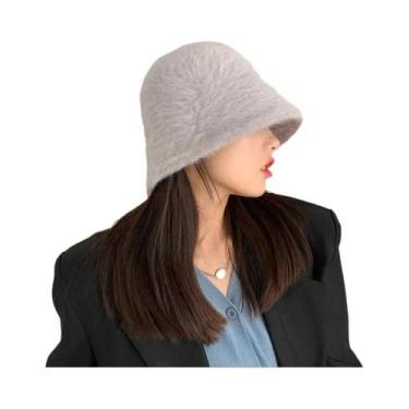 Imagem de Chapéu Balde Feminino de Pele de Coelho - Retro, Malha de Lã, Inverno 