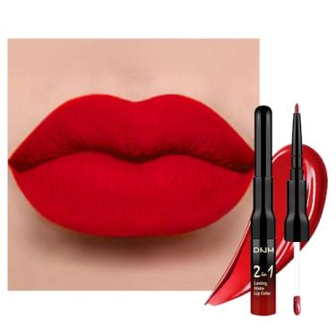 Imagem de evpct 1 conjunto de delineador labial brilhante vermelho rubi fosco e líquido para mulheres, batom vermelho de longa duração à prova de manchas labiales matte mate larga duracion listip 24 horas