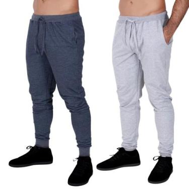 Imagem de Kit 2 Calça Moletom Com Bolso Slim Jogger Masculina Lisa Básica Casual
