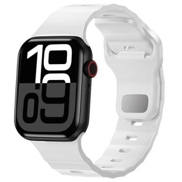 Imagem de Bandletic Pulseira esportiva de borracha fluoroelastômero impermeável para Apple Watch Ultra/Ultra 2 (49 mm), série 10 (46 mm), 9/8/7 (45 mm), SE2/SE/6/5/4 (44 mm), branca