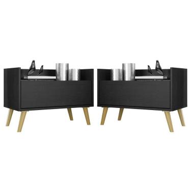 Imagem de Kit com 2 Mesas de Cabeceira 60 Cm com Pés Retrô Preta