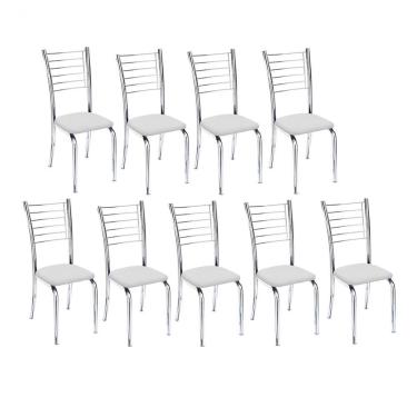 Imagem de Kit 9 Cadeiras Lara Cromada Para Cozinha Branco