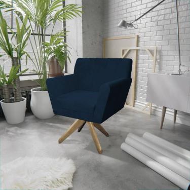 Imagem de Poltrona Base Giratória De Madeira Lauren Maranata Estofados Azul Marinho