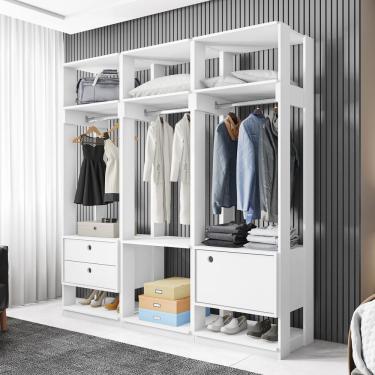 Imagem de Conjunto Closet Modulado Com 3 Cabideiros 1 Porta 2 Gavetas Titan Espresso Móveis Branco Velluto