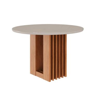 Imagem de Mesa de Jantar Redonda com Tampo de Vidro Ariela Off White e Cinamomo 109 cm