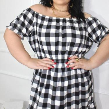 Imagem de Vestido Xadrez Feminino Plus Midi Elegante Soltinho Rodado - Generica,